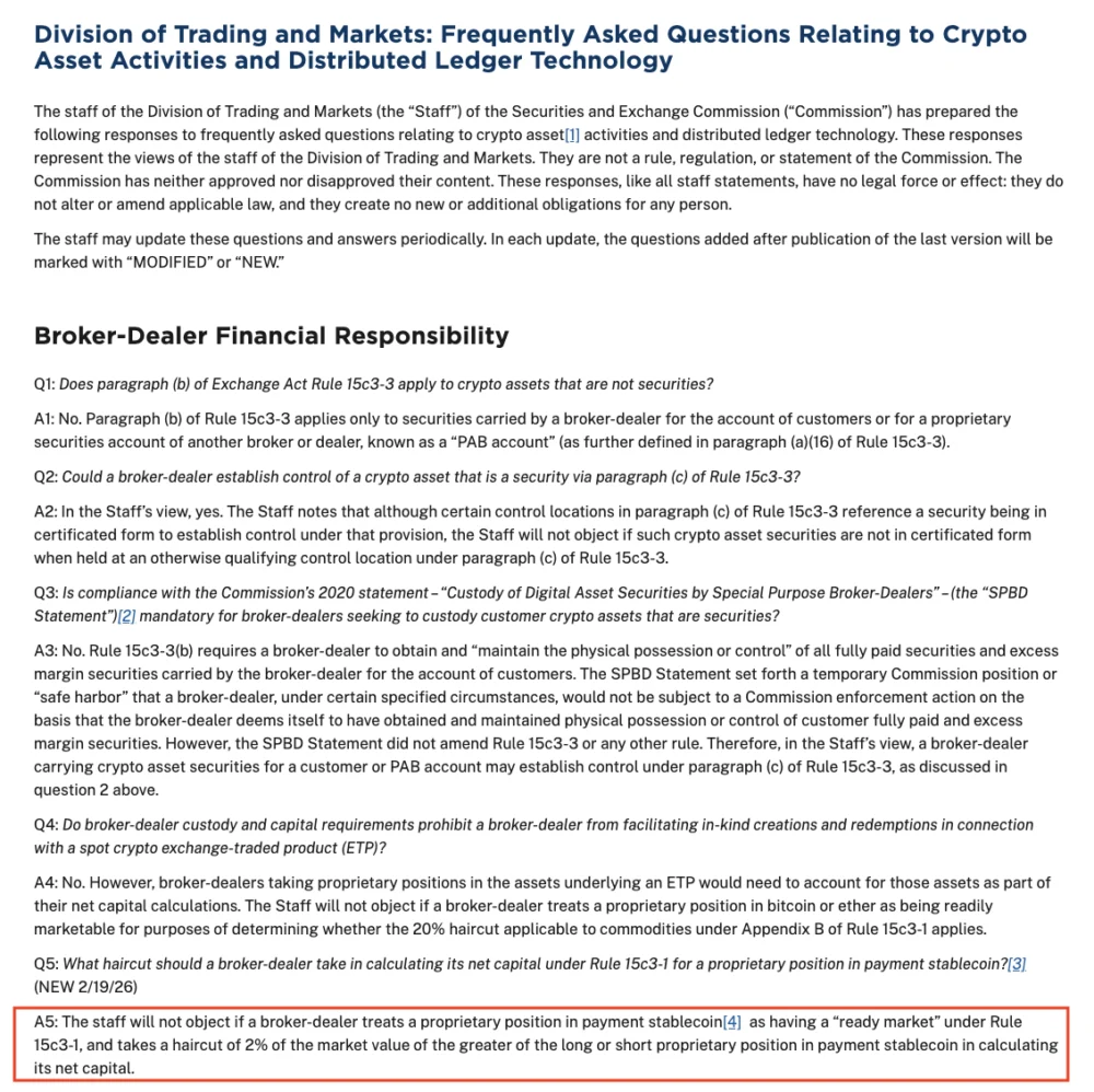 SEC Staff Clarifies 2% Haircut for Stablecoin Holdings, Paving Way for Broader Institutional Adoption