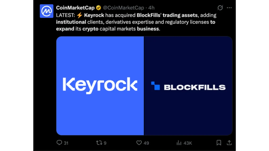 Keyrock Finalizes Acquisition of BlockFills’ Institutional Trading Assets, Bolstering Global Digital Asset Capabilities and Regulatory Reach