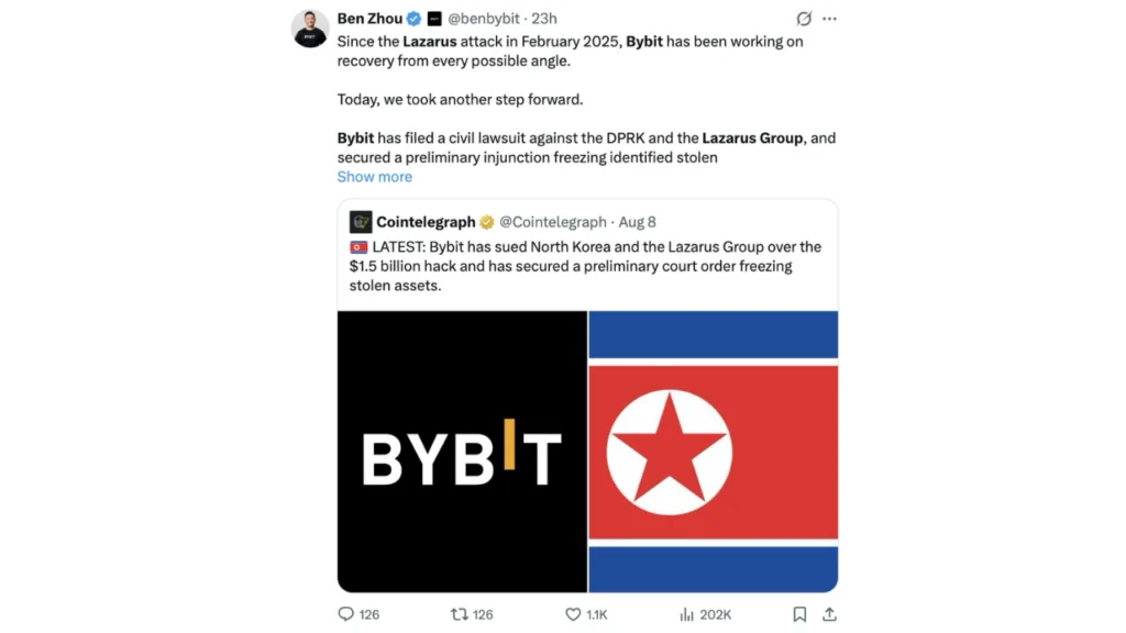 Bybit Launches Landmark Civil Lawsuit Against North Korea and Lazarus Group Over $1.5 Billion Crypto Heist, Secures Preliminary Asset Freeze